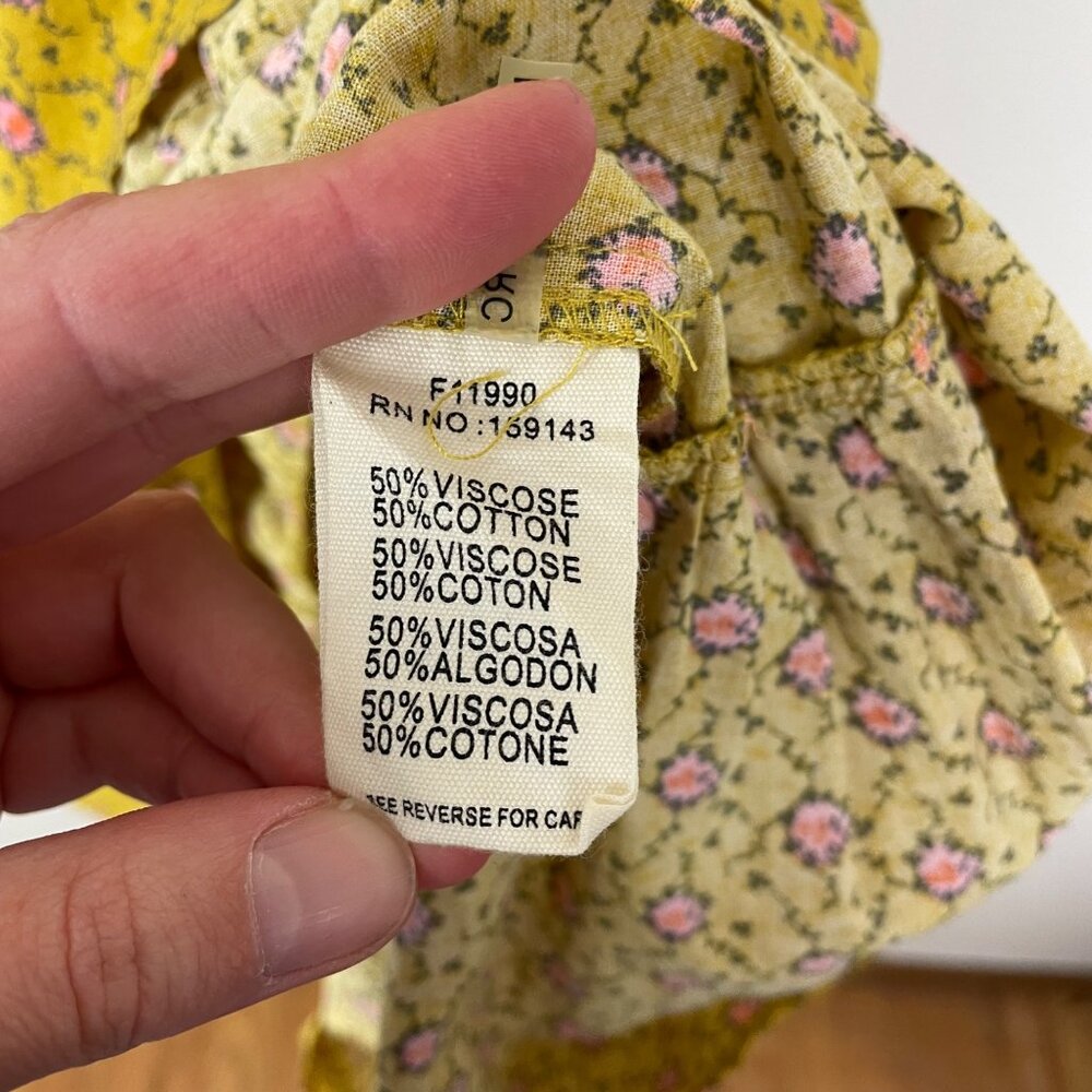 Frnch Paris Yellow Floral Wrap Midi Dress S V-Neck Puff Sleeves Cinch Waist Tie - Picture 7 of 10